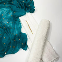 3-Piece Unstitched Summer Lawn Dress β Chikan Kari Shirt & Trouser with Sequin Chiffon Dupatta