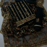 3-Piece Luxury Organza Dress β Jaal Work Shirt, Embroidered Sleeves & Net Shawl Dupatta