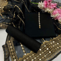 3-Piece Unstitched Kataan Silk Suit – Tissue Organza Embroidered Dupatta & Neckline