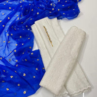 3-Piece Unstitched Summer Lawn Dress β Chikan Kari Shirt & Trouser with Sequin Chiffon Dupatta