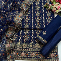 3-Piece Luxury Organza Dress β Jaal Work Shirt, Embroidered Sleeves & Net Shawl Dupatta