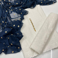 3-Piece Unstitched Summer Lawn Dress β Chikan Kari Shirt & Trouser with Sequin Chiffon Dupatta