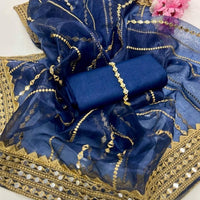 3-Piece Unstitched Kataan Silk Suit – Tissue Organza Embroidered Dupatta & Neckline