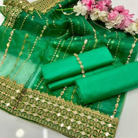 3-Piece Unstitched Kataan Silk Suit – Tissue Organza Embroidered Dupatta & Neckline