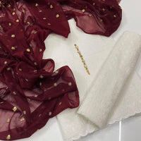 3-Piece Unstitched Summer Lawn Dress β Chikan Kari Shirt & Trouser with Sequin Chiffon Dupatta