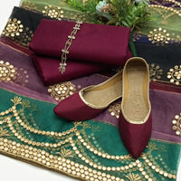 4-Piece Unstitched Multi Organza Dress – 9MM Foil Embroidered Dupatta with Kataan Silk Suit