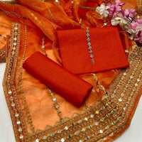 3-Piece Unstitched Kataan Silk Suit – Tissue Organza Embroidered Dupatta & Neckline