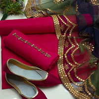 4-Piece Unstitched Multi Organza Dress – 9MM Foil Embroidered Dupatta with Kataan Silk Suit