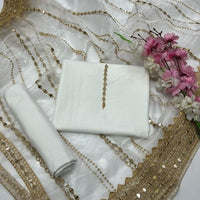 3-Piece Unstitched Kataan Silk Suit – Tissue Organza Embroidered Dupatta & Neckline