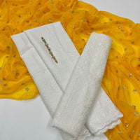 3-Piece Unstitched Summer Lawn Dress β Chikan Kari Shirt & Trouser with Sequin Chiffon Dupatta