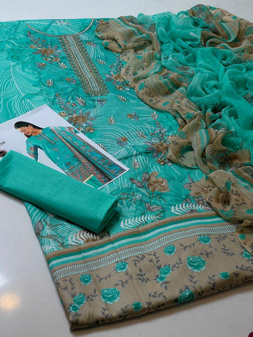 3-Piece Unstitched Lawn Suit – Digital Print Shirt & Chiffon Dupatta (Summer 2025)
