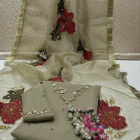 3-Piece Unstitched Mirror Work Dress – Pure Organza Shirt, Brush Dupatta & Kataan Trouser