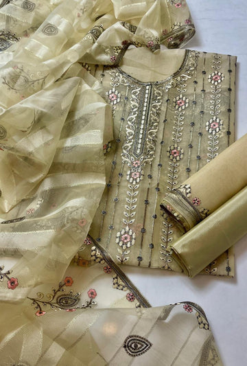 3-Piece Organza Embroidered Dress – Jaal & Boring Work Dupatta with Kataan Silk Trouser