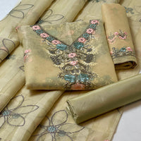 3-Piece Unstitched Organza Fancy Suit – Embroidered Shirt & Chiffon Dupatta