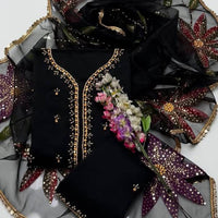 2-Piece Unstitched Organza Handwork Dress – Stones, Beads & Oil Paint Dupatta