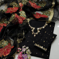 3-Piece Unstitched Mirror Work Dress – Pure Organza Shirt, Brush Dupatta & Kataan Trouser
