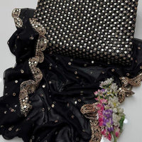 3-Piece Unstitched Fancy Chiffon Dress – Sheesha Zaari Embroidery with Border Dupatta