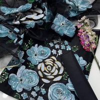 3-Piece Unstitched Organza Dress – Oil Paint Handwork with Kataan Silk Trouser