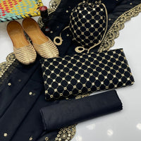 5-Piece Unstitched Fancy Chiffon Suit – Sheesha Zaari Work with Khussa & Potli Bag