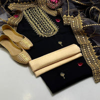 4-Piece Unstitched Dress for Girls – Kataan Shirt, Masoori Trouser, Organza Dupatta & Khussa