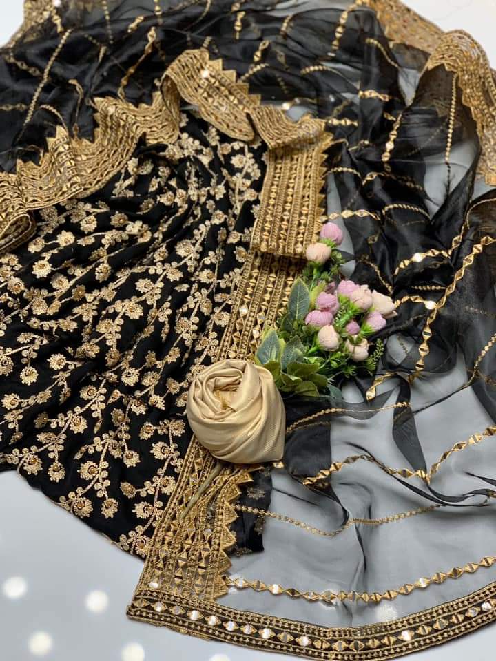 3-Piece Unstitched Dress – Chiffon Embroidered Shirt, Masoori Trouser & Organza Dupatta