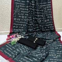 New Collection 2025  Swiss lawn  calligraphy digital print duppta  Kathan silk plain shirt and trouser  3pc suit   With Neckline