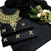 3-Piece Unstitched Indian Design Dress – Kataan Silk with Kundan Chiffon Dupatta