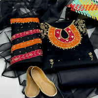 4-Piece Unstitched Organza Dress – Aari Zari Work with Patch Bazo, Dupatta & Khussa