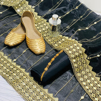 4-Piece Unstitched Kataan Silk Suit – With Organza Fancy Dupatta & Khussa