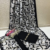 New Collection 2025  Swiss lawn  calligraphy digital print duppta  Kathan silk plain shirt and trouser  3pc suit   With Neckline