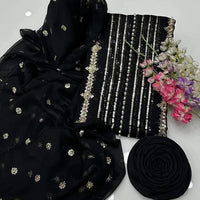 3-Piece Unstitched Fancy Suit – Chiffon Pearl Work with Silk Trouser