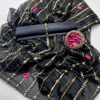 3-Piece Unstitched Suit – Kataan Silk Shirt & Shalwar with Sequin Embroidered Tissue Organza Dupatta