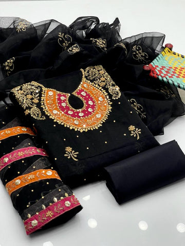 3-Piece Wedding Dress for Girls – Handmade Shirt, Kataan Trouser & Organza Dupatta