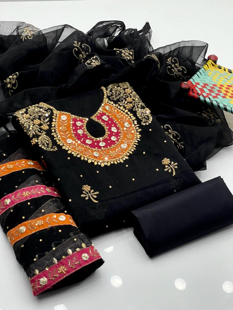 3-Piece Wedding Dress for Girls – Handmade Shirt, Kataan Trouser & Organza Dupatta