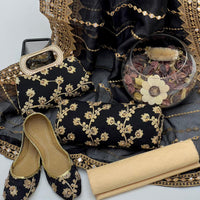 5-Piece Unstitched Wedding Dress – Georgette Shirt, Masoori Trouser, Organza Dupatta with Khussa & Clutch