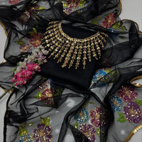 2-Piece Unstitched Organza Dress – Handwork Stones, Beads & Oil Paint Dupatta