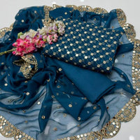 3-Piece Unstitched Fancy Chiffon Dress – Sheesha Zaari Embroidery with Border Dupatta