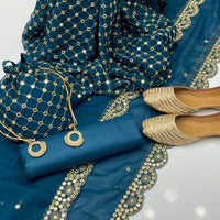 5-Piece Unstitched Fancy Chiffon Suit – Sheesha Zaari Work with Khussa & Potli Bag
