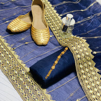 4-Piece Unstitched Kataan Silk Suit – With Organza Fancy Dupatta & Khussa