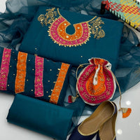 5-Piece Unstitched Organza Dress – Tilla Aari Embroidery with Khussa & Bag