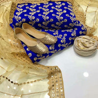 4-Piece Unstitched Wedding Suit – Chiffon Embroidered Shirt with Khussa