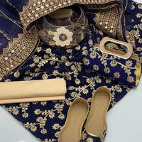 5-Piece Unstitched Wedding Dress – Georgette Shirt, Masoori Trouser, Organza Dupatta with Khussa & Clutch
