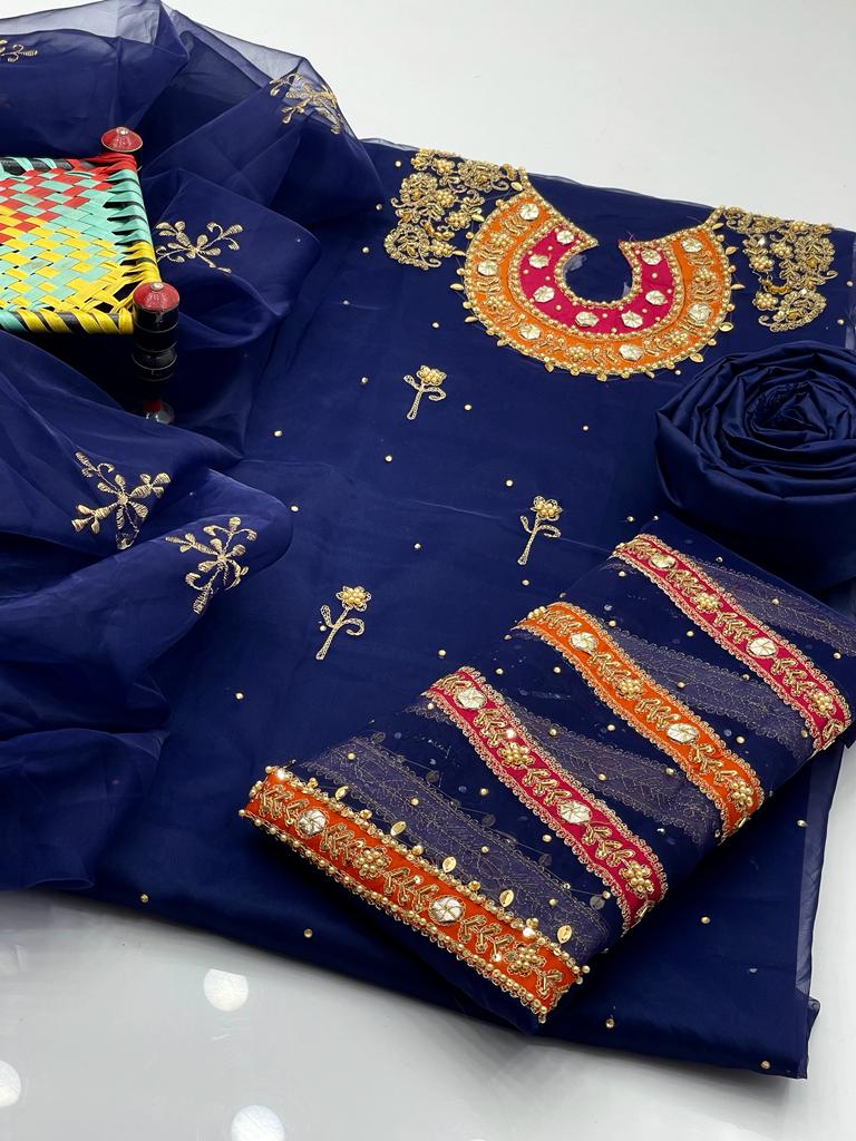 3-Piece Wedding Dress for Girls – Handmade Shirt, Kataan Trouser & Organza Dupatta