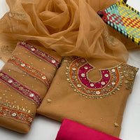 3-Piece Wedding Dress for Girls – Handmade Shirt, Kataan Trouser & Organza Dupatta