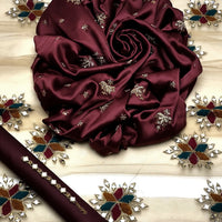3-Piece Unstitched Fancy Dress – Shamooz Silk Embroidered Shirt with Indian Net Dupatta