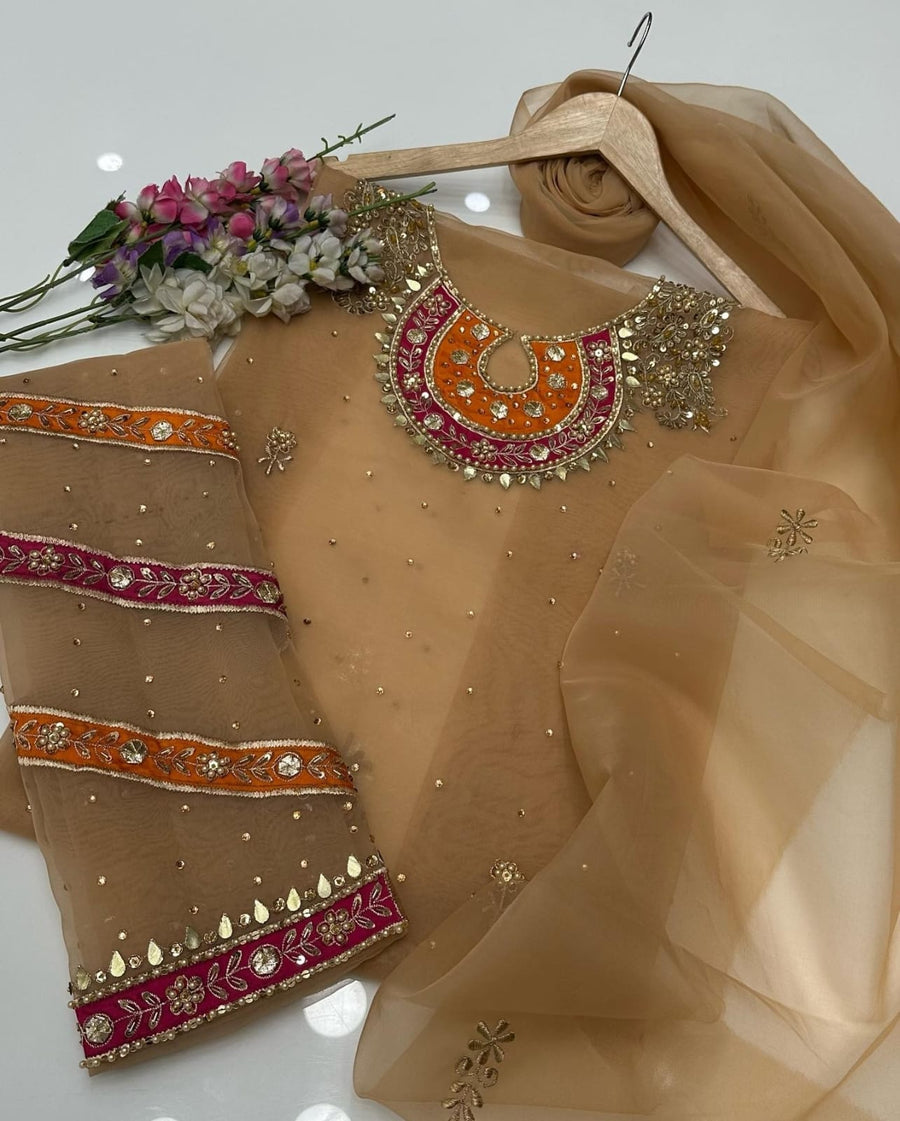 2-Piece Organza Dress – Zaari & Gotta Handwork