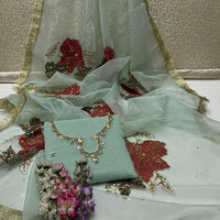 3-Piece Unstitched Mirror Work Dress – Pure Organza Shirt, Brush Dupatta & Kataan Trouser