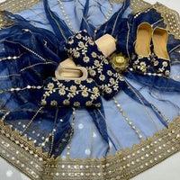 5-Piece Unstitched Party Suit – Chiffon Nag Jaal Shirt with Organza Dupatta, Khussa & Clutch