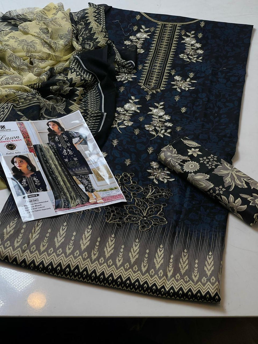 3-Piece Unstitched Lawn Suit – Digital Print Shirt & Chiffon Dupatta (Summer 2025)