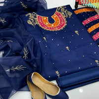 4-Piece Unstitched Organza Dress – Aari Zari Work with Patch Bazo, Dupatta & Khussa